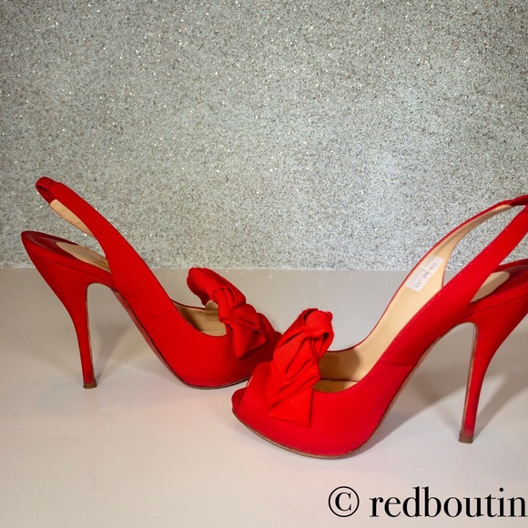 👠SOLD👠 RED SATIN LADY BOW PEEPTOE SLINGBACK 120 - Picture 3 of 8